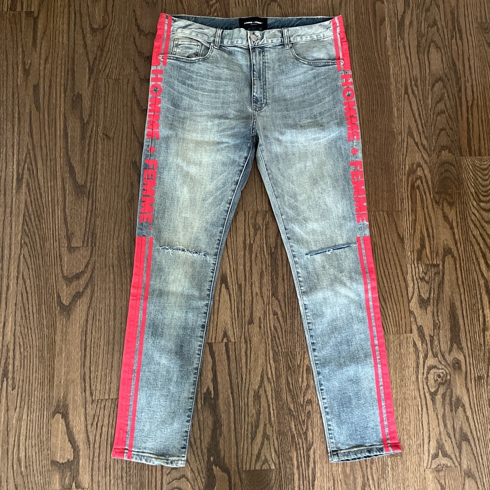 Homme Femme Light Wash Denim Printed Designer